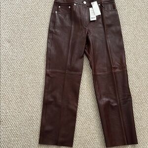 Helmut Lang distressed Brown Crop Leather Pants